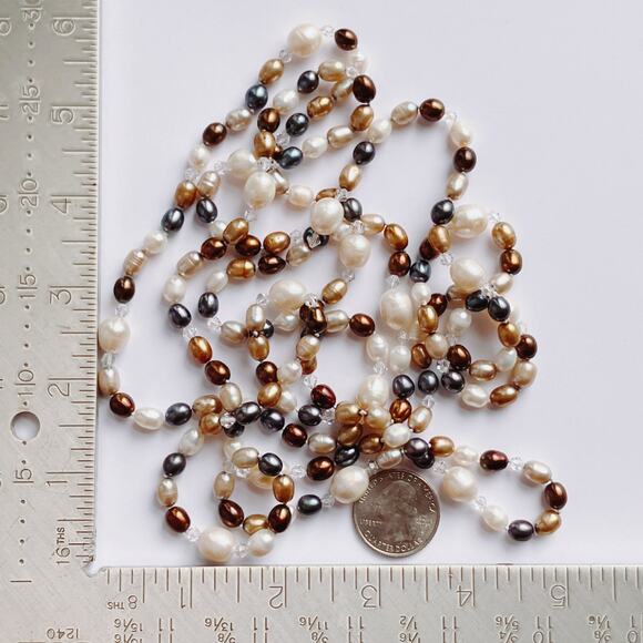 Long 66" Cultured Freshwater Pearl Endless Opera Rope Knotted Necklace Colorful - Picture 10 of 13